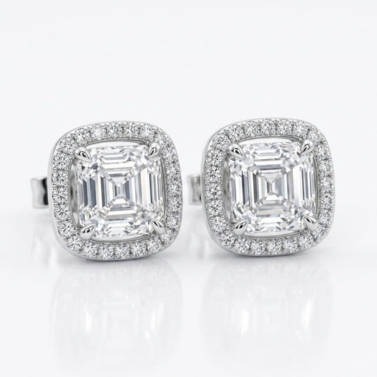 Diamond frame studs with a sparkling halo crystal design and an anti-tarnish silver finish, perfect for festive wear and elegant styling.
