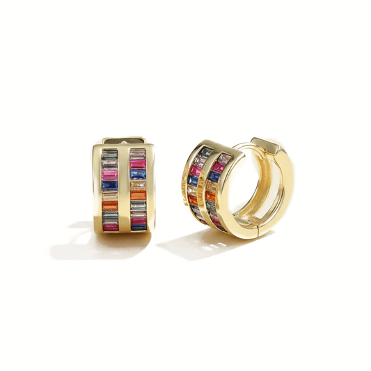Statement crystal hoops with baguette crystal detailing and an anti-tarnish finish, available in gold, silver, and multicolor, perfect for party wear and glamorous styling.
