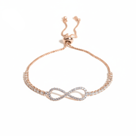 Infinity bracelet with a sparkling pavé infinity motif and an anti-tarnish finish, perfect for everyday wear, elegant styling, and thoughtful gifting.
