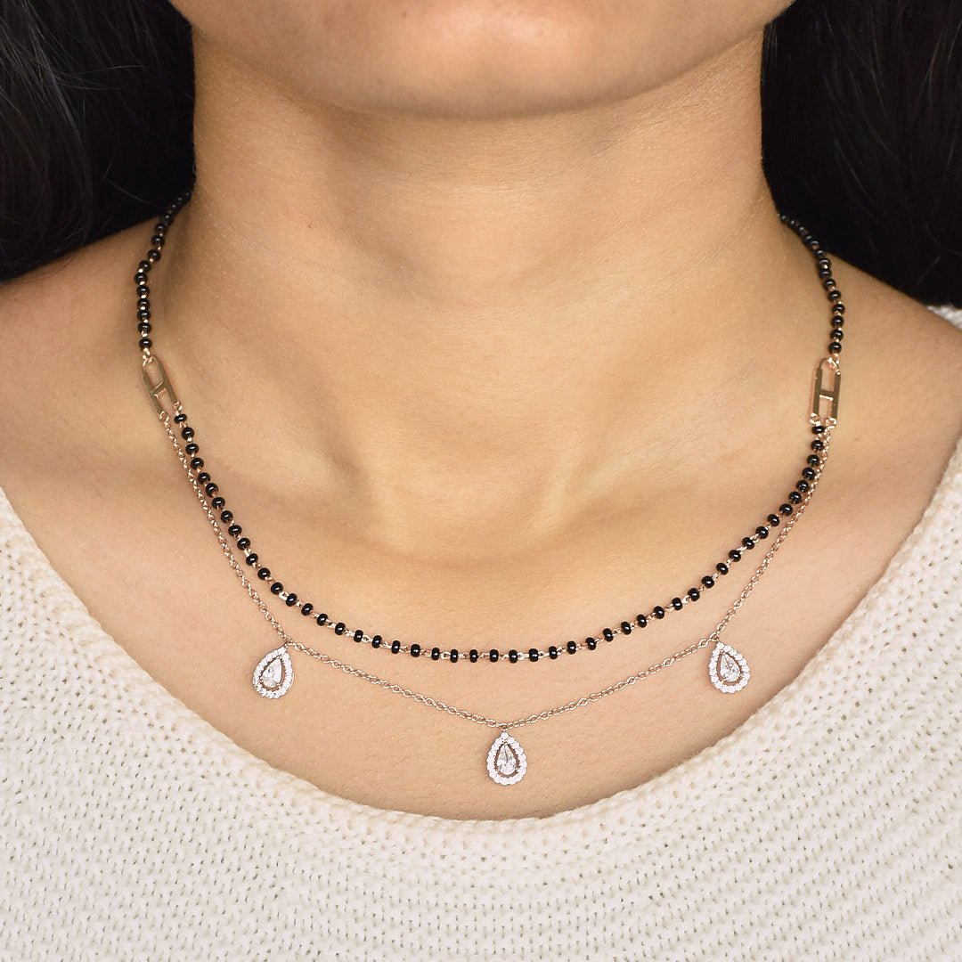 Three Diamond Pear Layered Mangalsutra Necklace - Upakarnaproduct_type