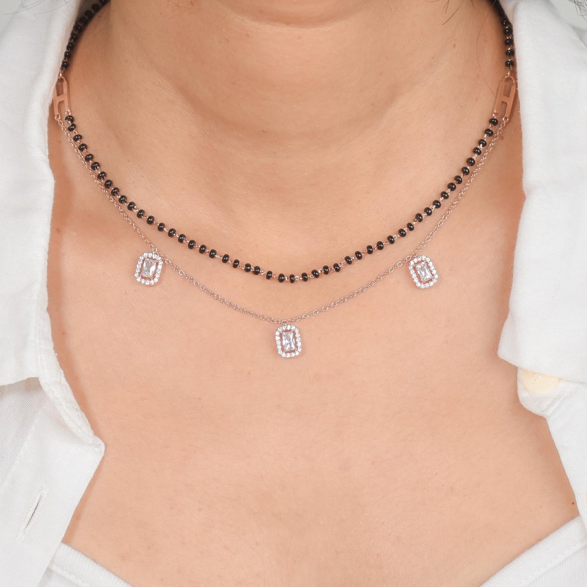 Three Diamond Rectangular Layered Mangalsutra Necklace - Upakarnaproduct_type