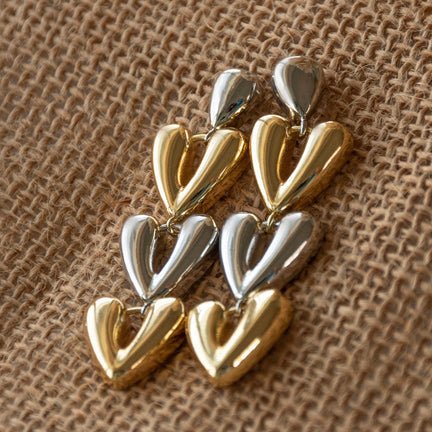 Triple Heart Statement Earrings - Upakarnaproduct_type