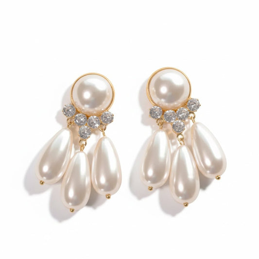 Triple Teardrop  Dangler Pearl Earring, silver