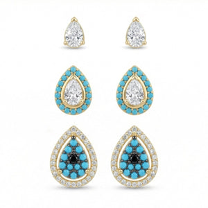 Turquoise Teardrop  Studs Earring Stack
