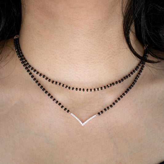 V Shaped Layered Mangalsutra Necklace, rose gold