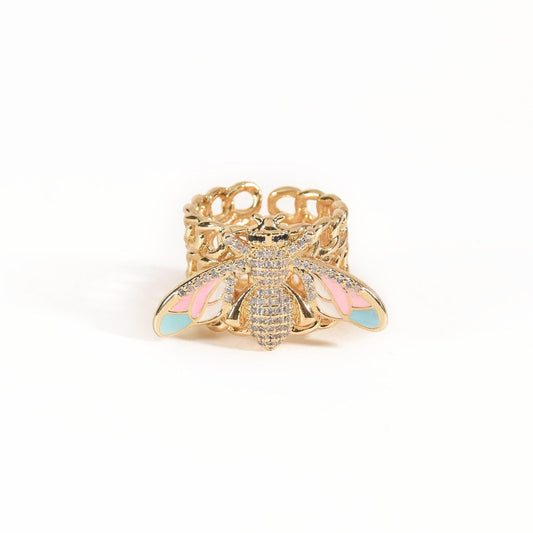 Bee band ring with vibrant enamel detailing and an anti-tarnish finish, available in multicolored shades, perfect for everyday wear, playful styling, and statement looks.
