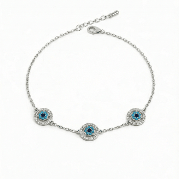 Zenith evil eye bracelet with turquoise crystal detailing and an anti-tarnish finish, available in gold and silver, perfect for everyday wear and meaningful styling.
