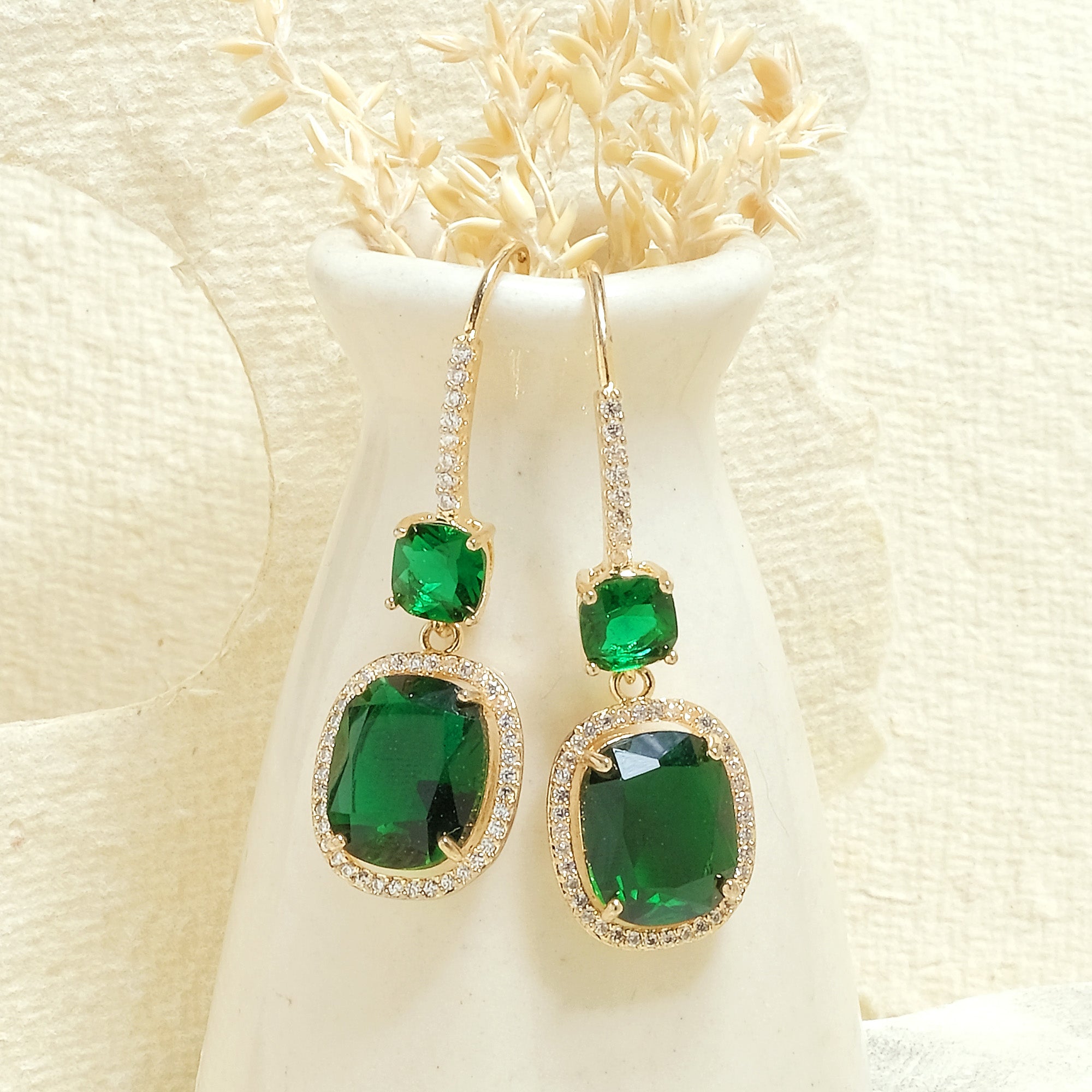 Green Oval Studded Earrings - Upakarna Jewelry