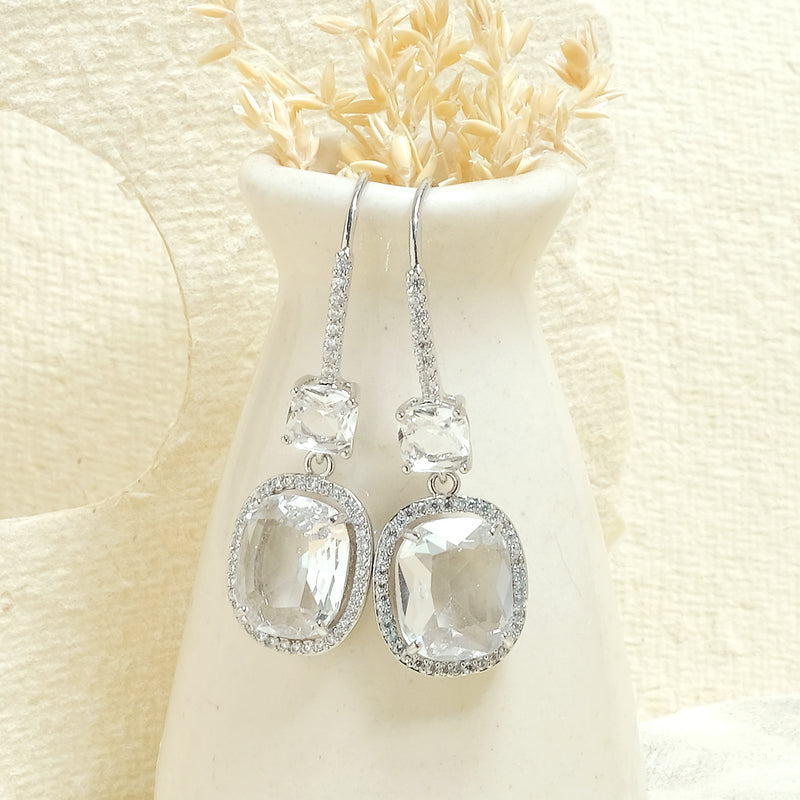 Silver Oval Studded Earrings - Upakarna Jewelry