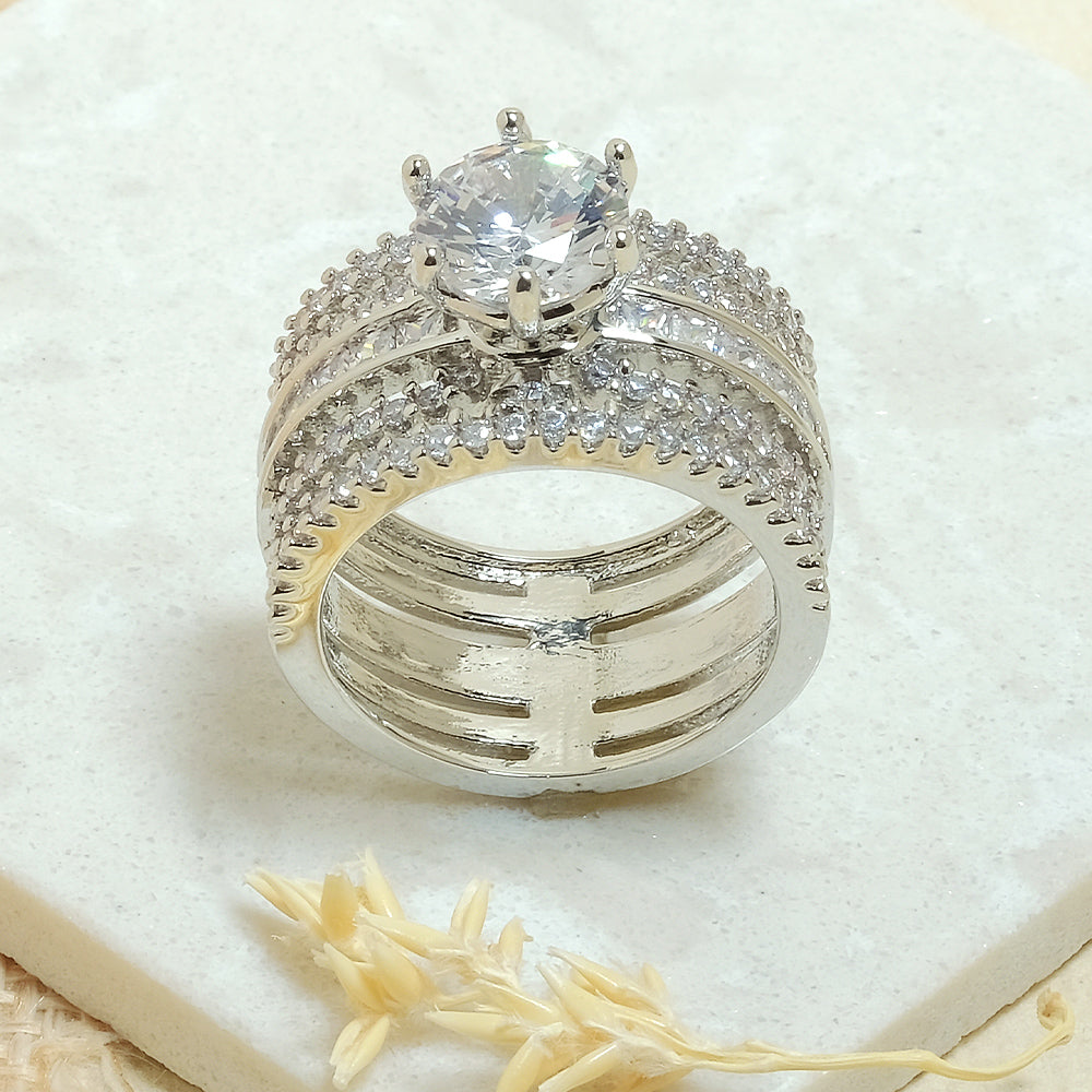 Silver Broad Diamond Ring - Upakarna Jewelry