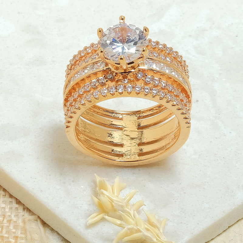 Gold Broad Diamond Ring - Upakarna Jewelry