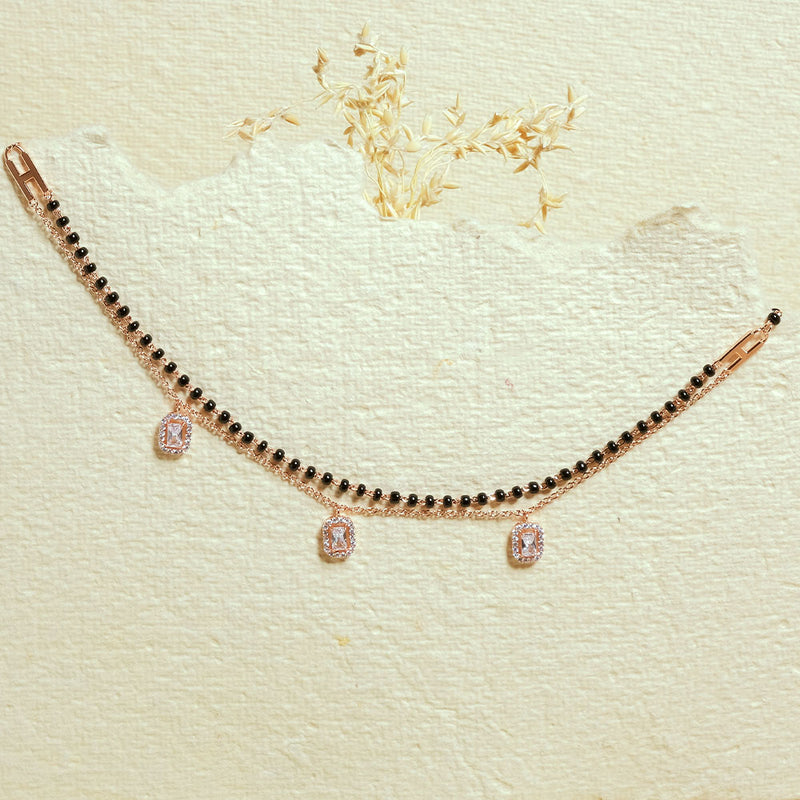 Three Diamond Rectangular Layered Mangalsutra Necklace