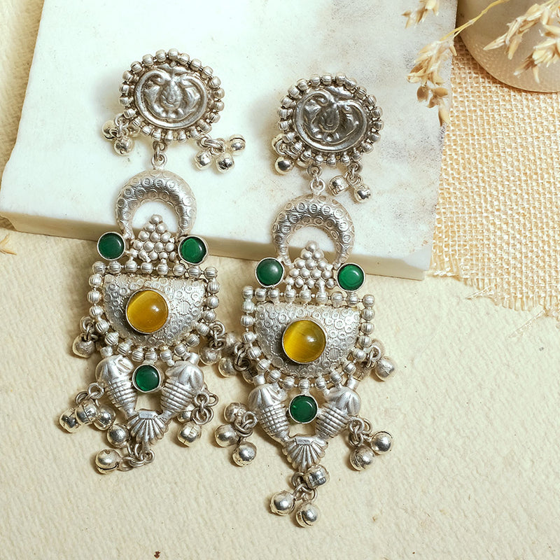Oxidized Silver Multi Stone Earrings