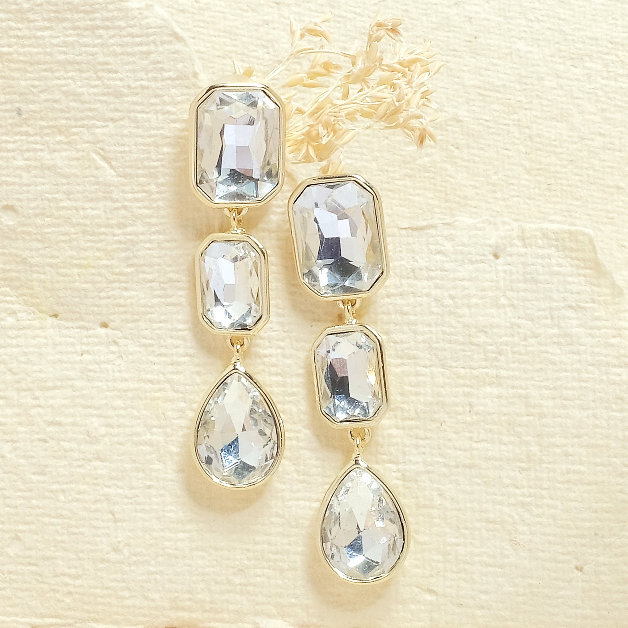 Gold Crystal Droplet Earrings - Upakarna Jewelry