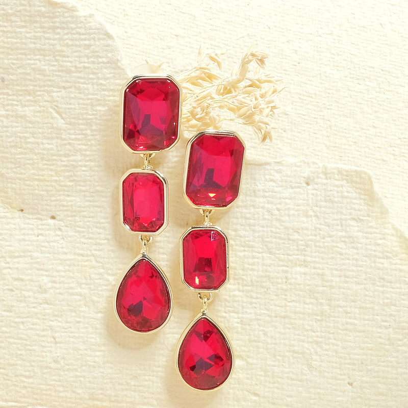 Red Crystal Droplet Earrings - Upakarna Jewelry