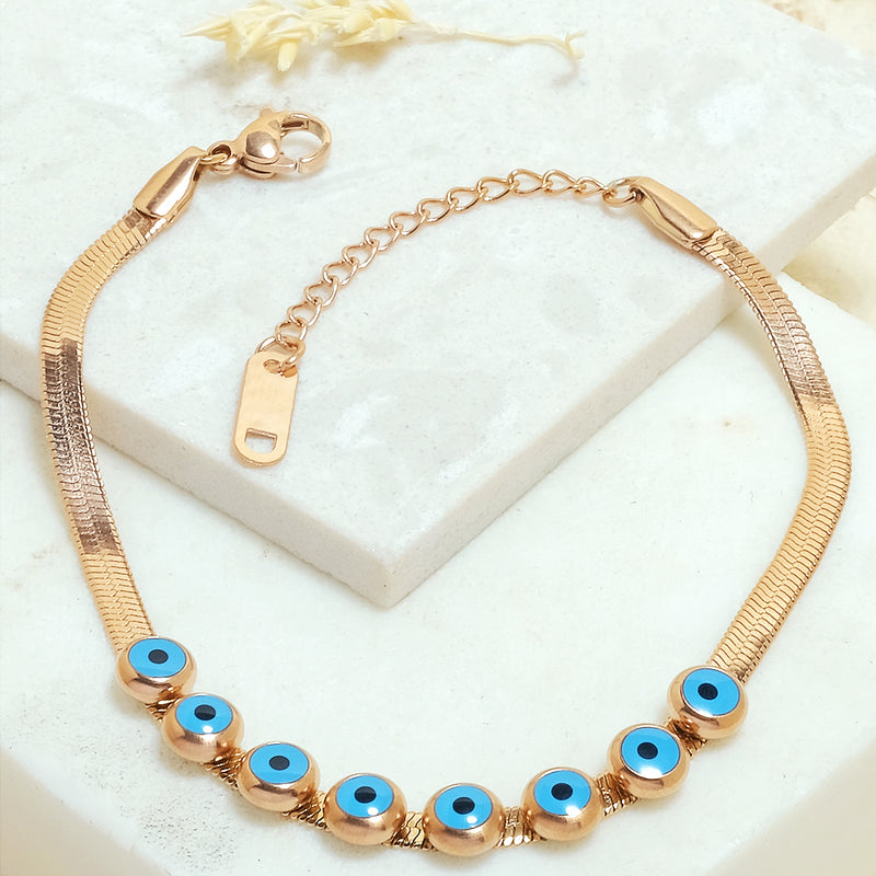 Rosegold Round Evil Eye Chain Bracelet - Upakarna Jewelry
