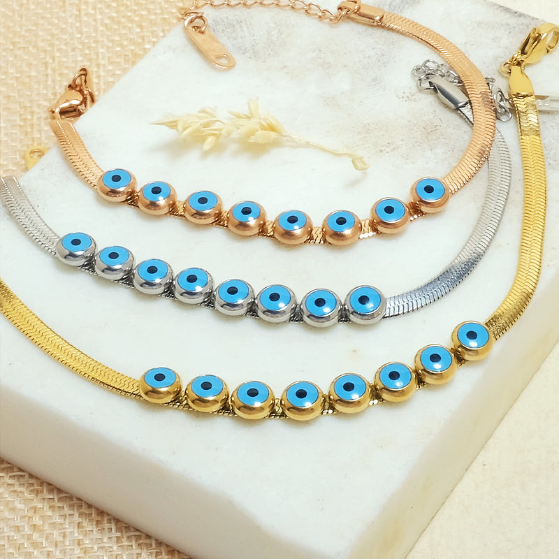 Round Evil Eye Chain Bracelet - Upakarna Jewelry
