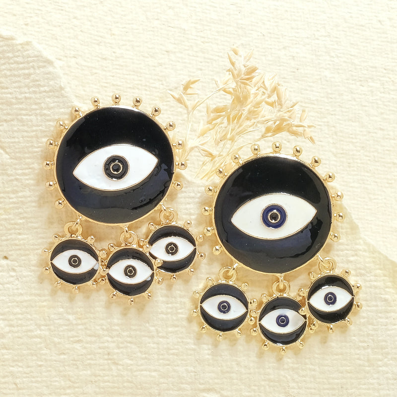 Black Triple Eye Dangling Earrings