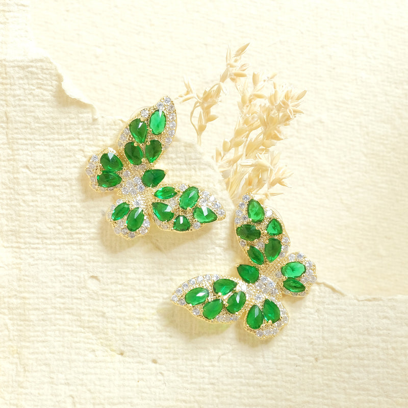Green Studded Butterfly Earrings - Upakarna Jewelry