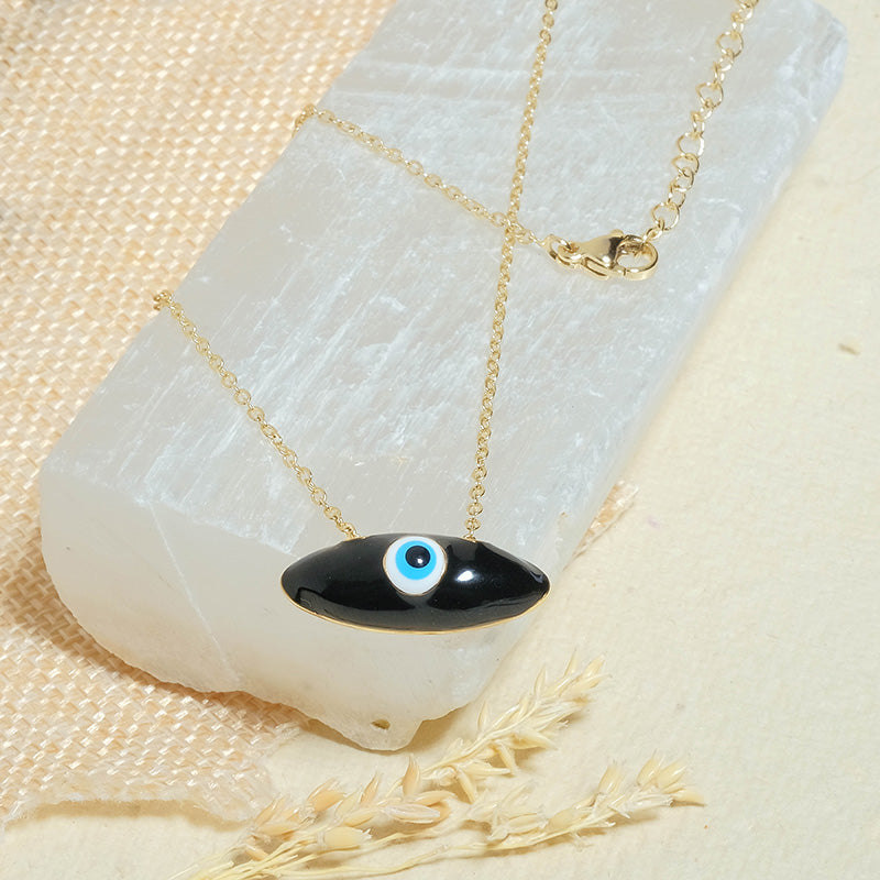 Black Evil Eye Oval Necklace - Upakarna Jewelry