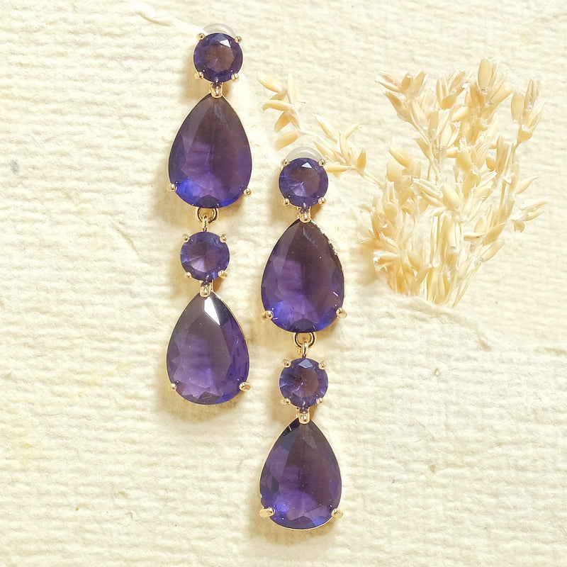 Purple Crystal Drop Earrings - Upakarna Jewelry