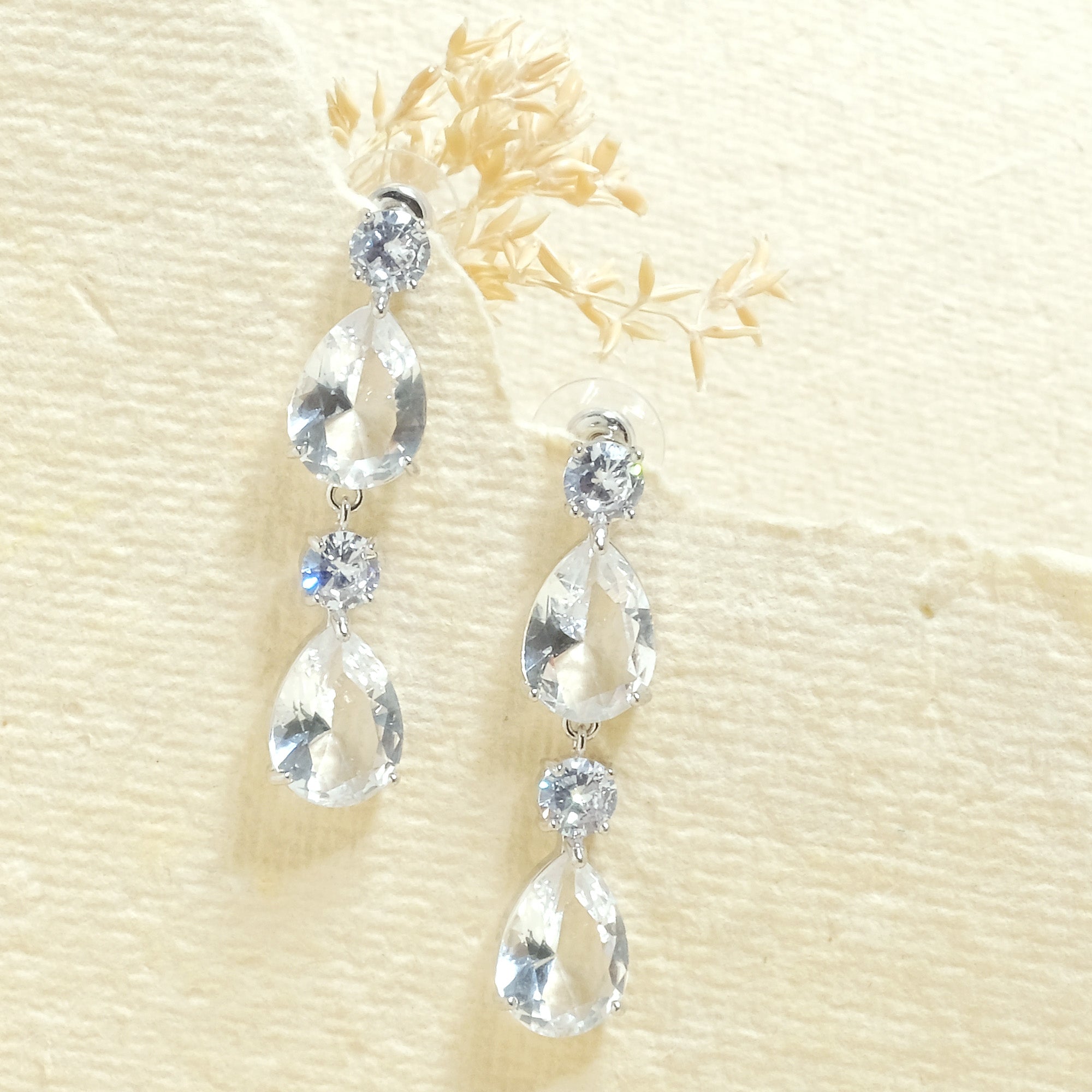 White Crystal Drop Earrings - Upakarna Jewelry