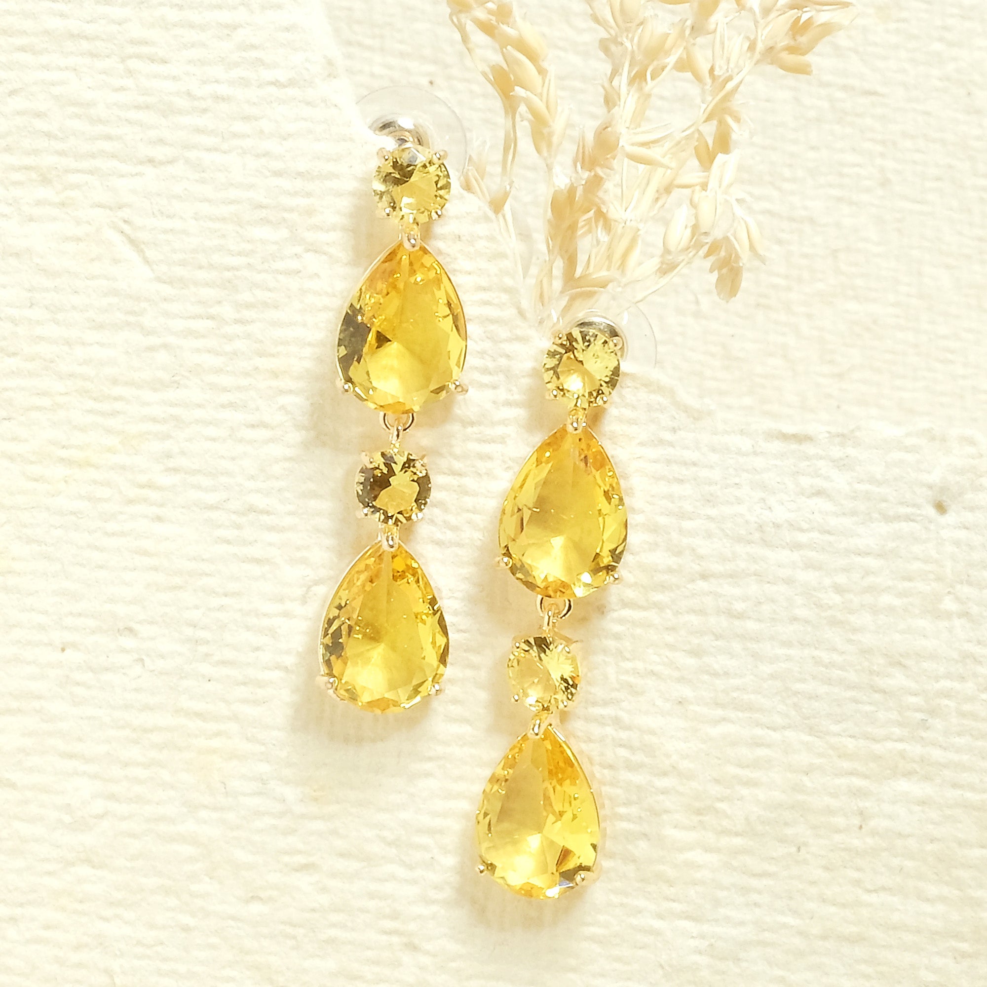 Yellow Crystal Drop Earrings - Upakarna Jewelry