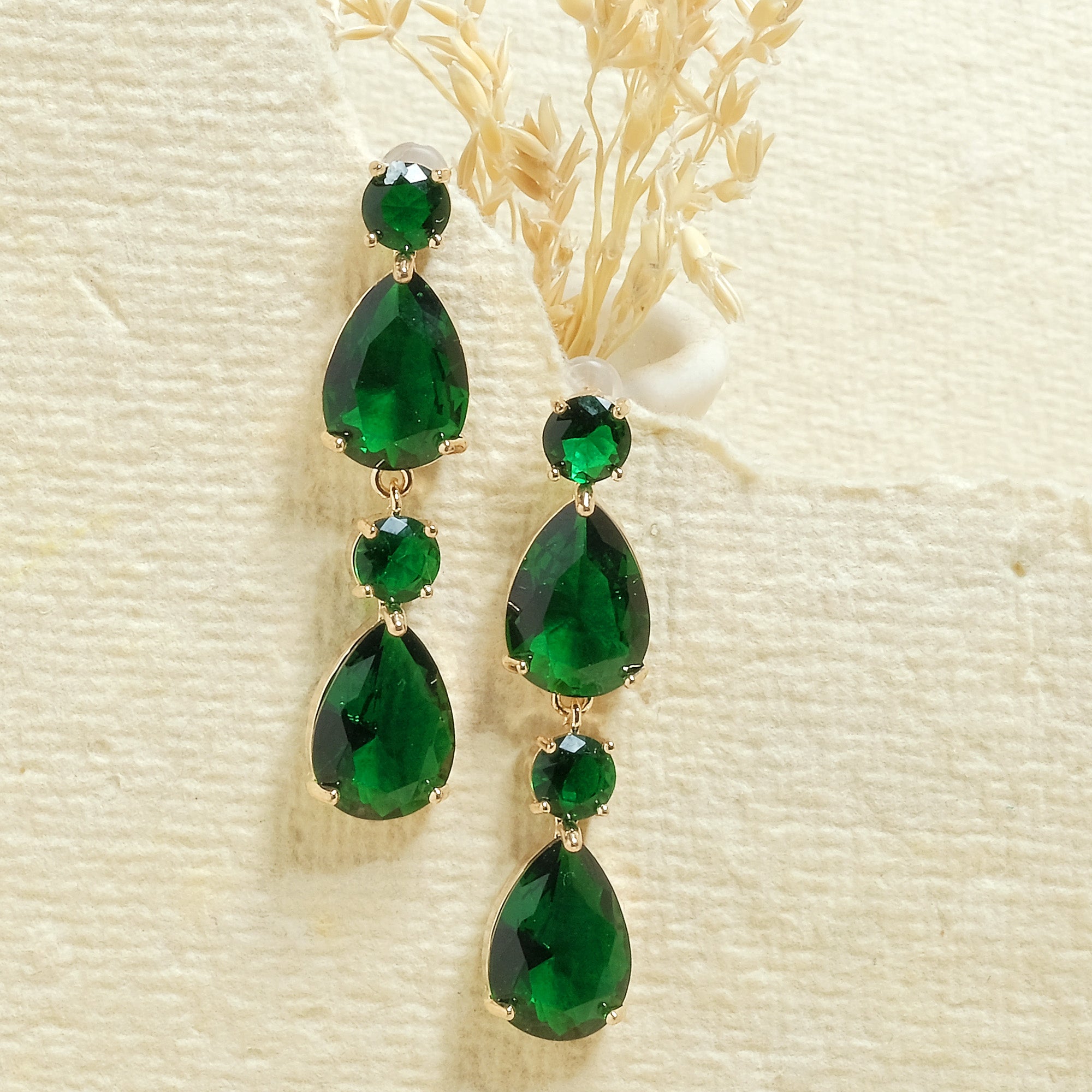 Green Crystal Drop Earrings - Upakarna Jewelry