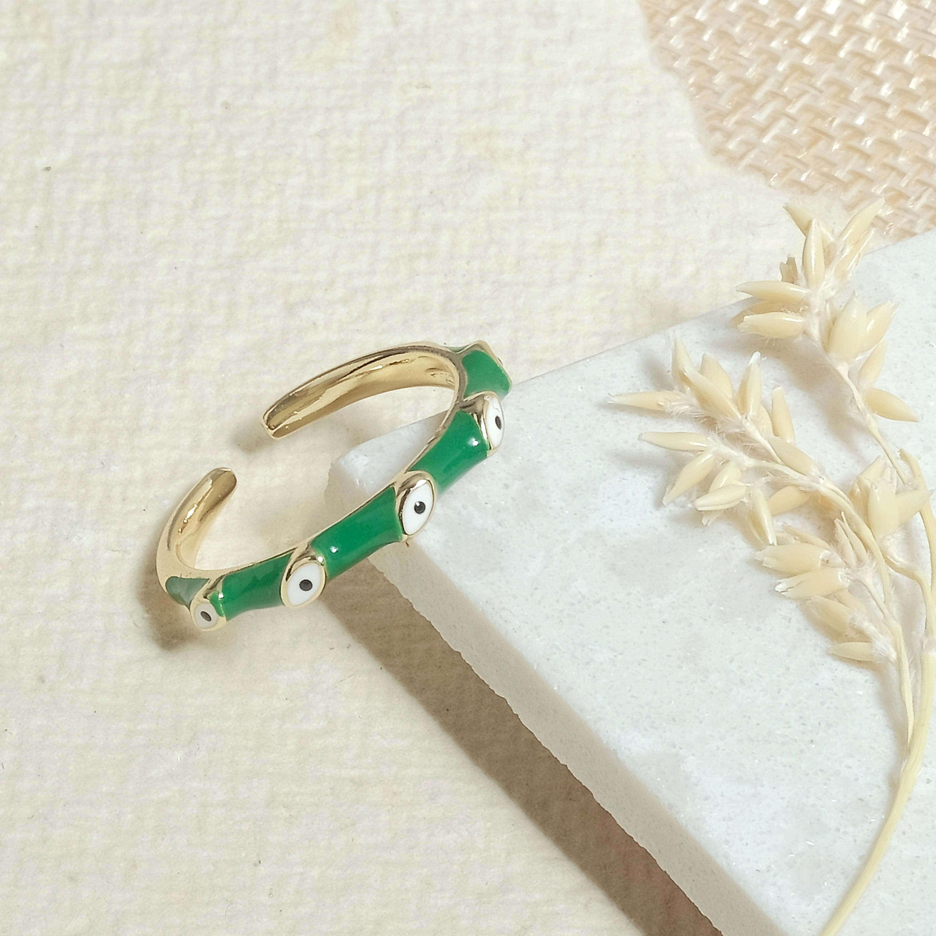 Pretty Green Evil Eye Ring - Upakarna Jewelry
