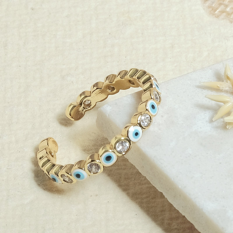 White Delicate Evil Eye Rings - Upakarna Jewelry