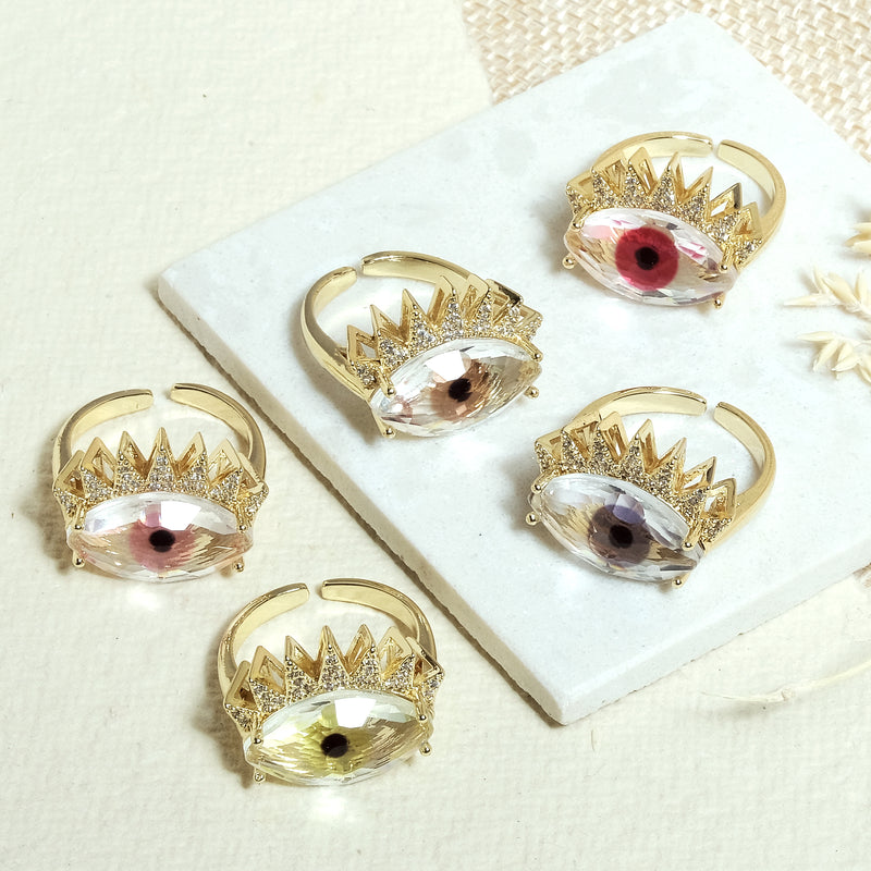 Crystal Crown Evil Eye Rings
