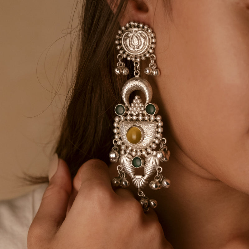 Oxidized Silver Multi Stone Earrings