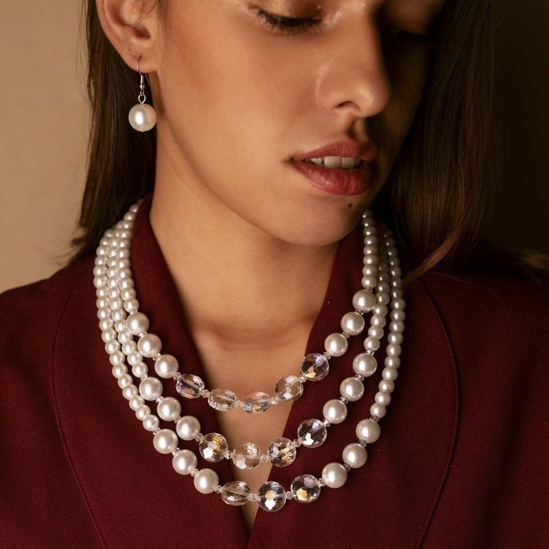Triple Layered Pearl Stone Necklace