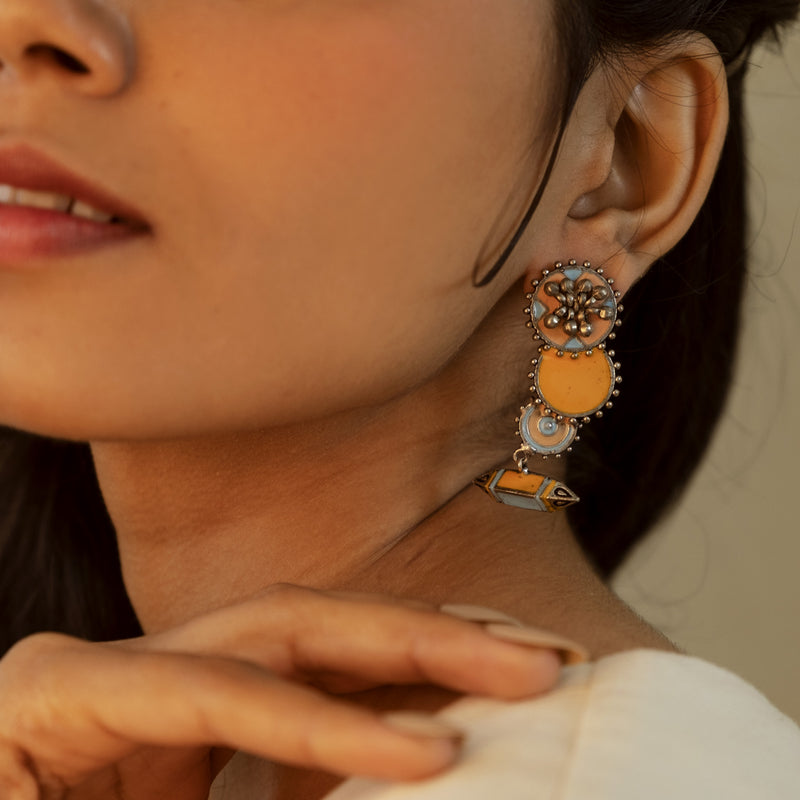 Orange Circular Pencil Oxidized Earrings