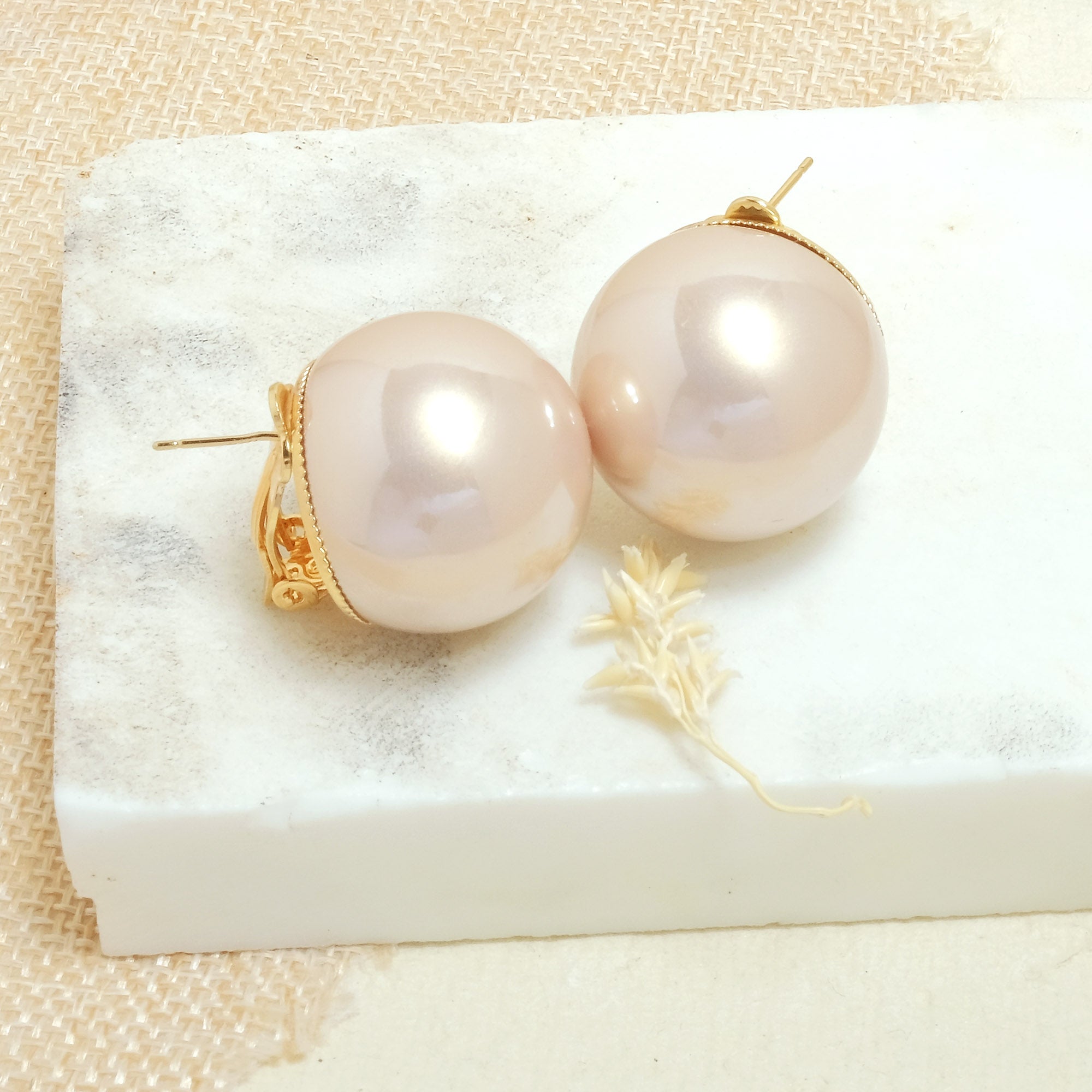 Pink Statement Pearl Ball Earrings - Upakarna Jewelry