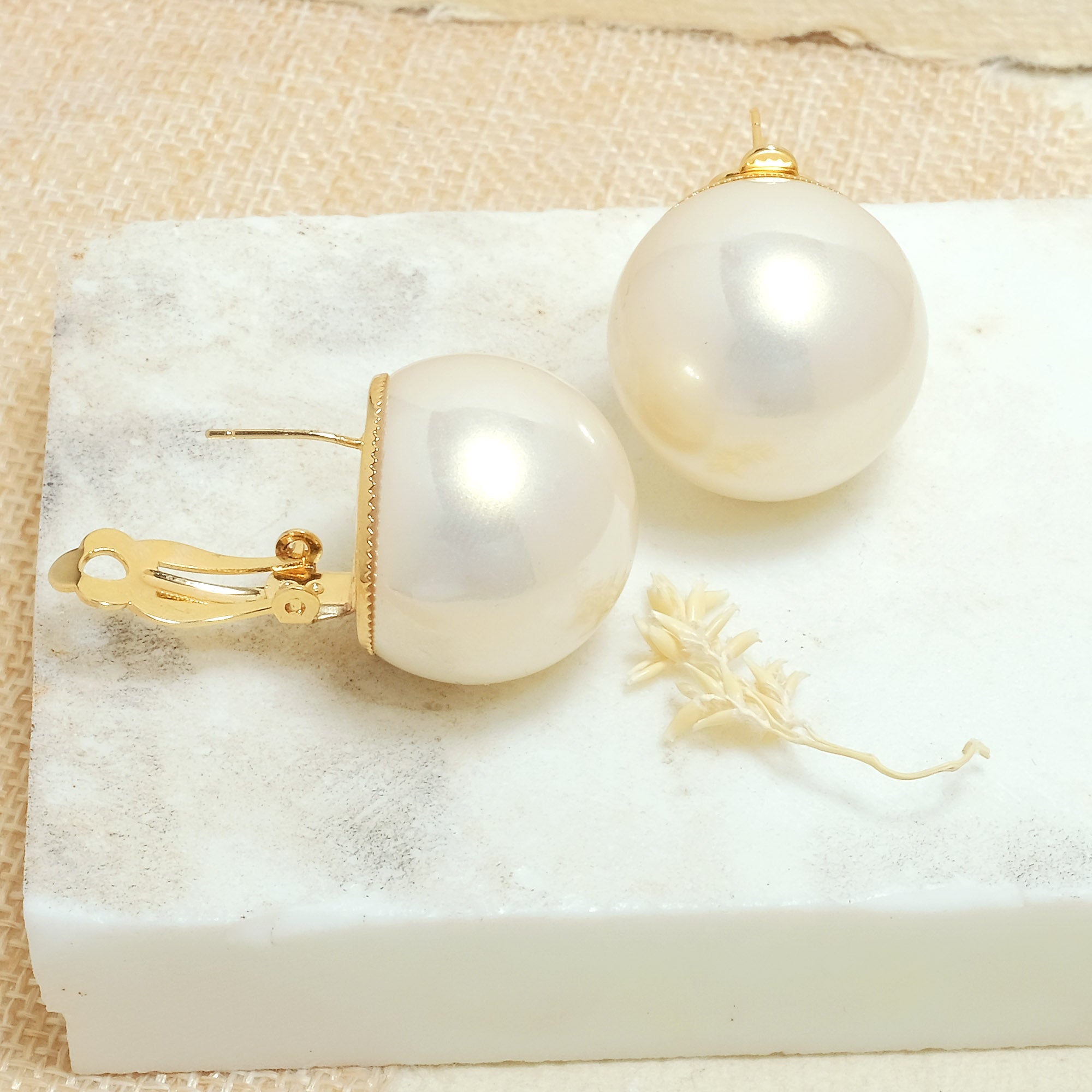 Cream Statement Pearl Ball Earrings - Upakarna Jewelry
