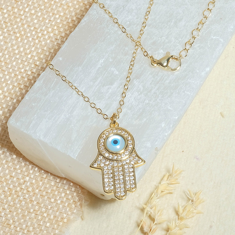 Studded Evil Eye Hamsa Necklace - Upakarna Jewelry