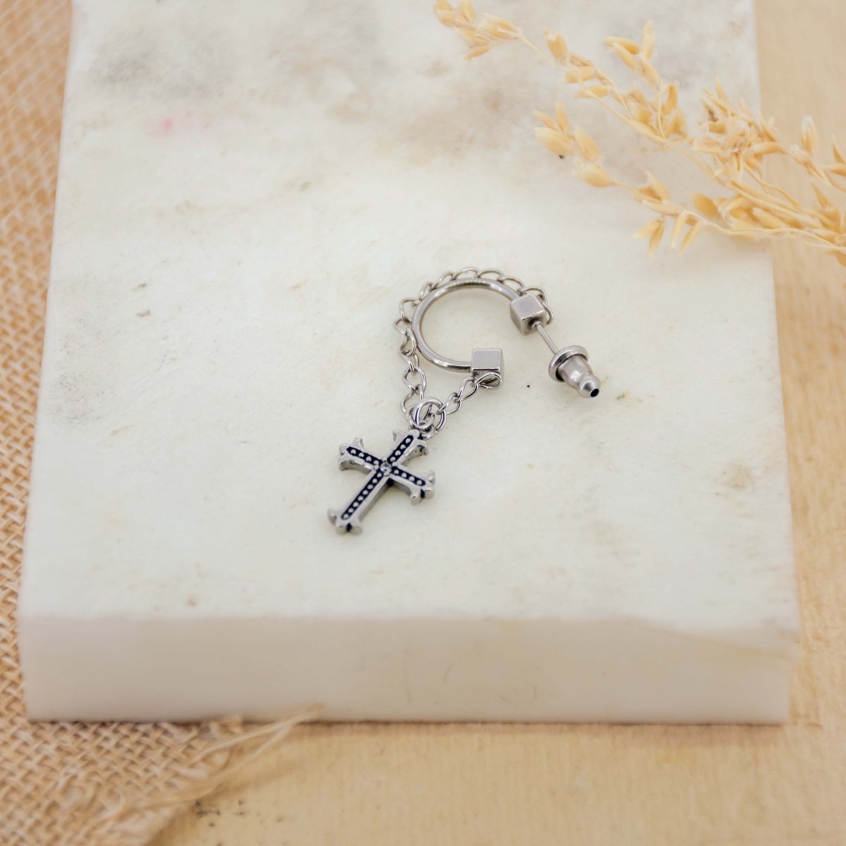 Crucifix Chain Men Earring - Upakarnaproduct_type