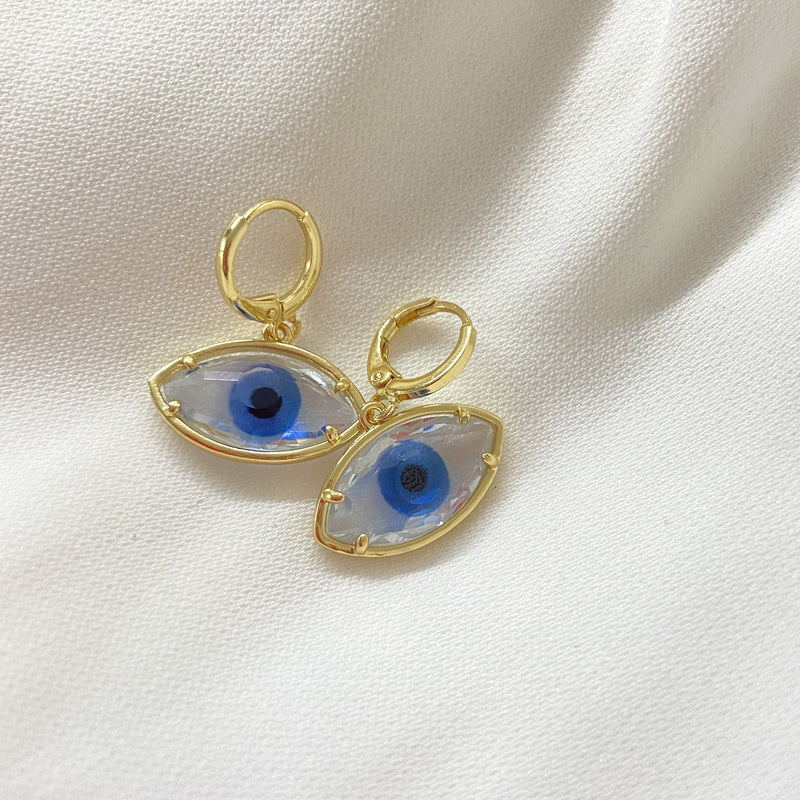 Blue Crystal Evil Eye Earrings - Upakarna Jewelry