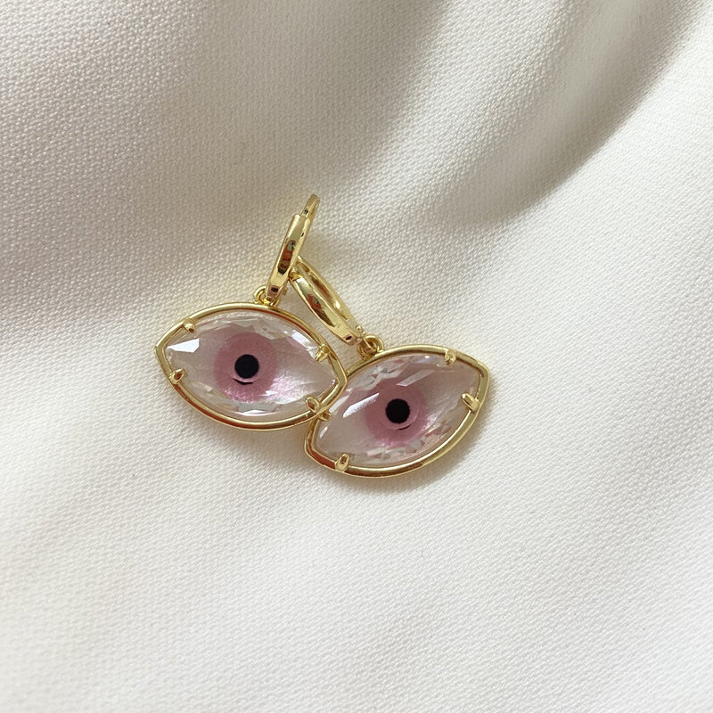 Pink Crystal Evil Eye Earrings - Upakarna Jewelry