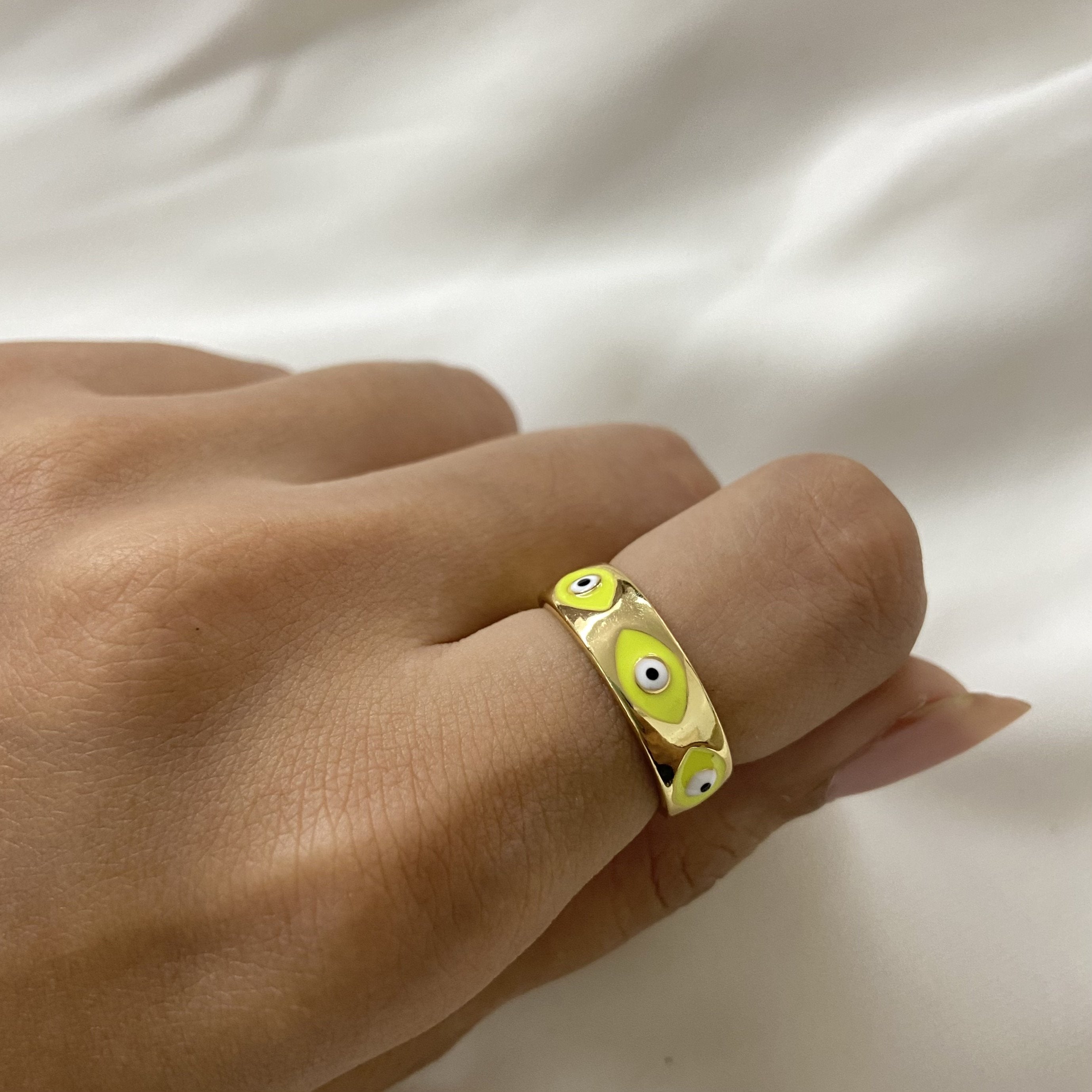 Yellow Evil Eye Sleeker Rings - Upakarna Jewelry