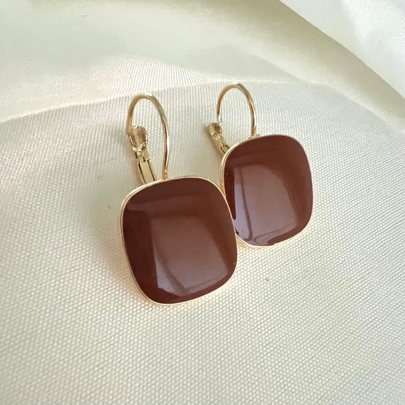 Brown Glaze Button Earrings - Upakarna Jewelry