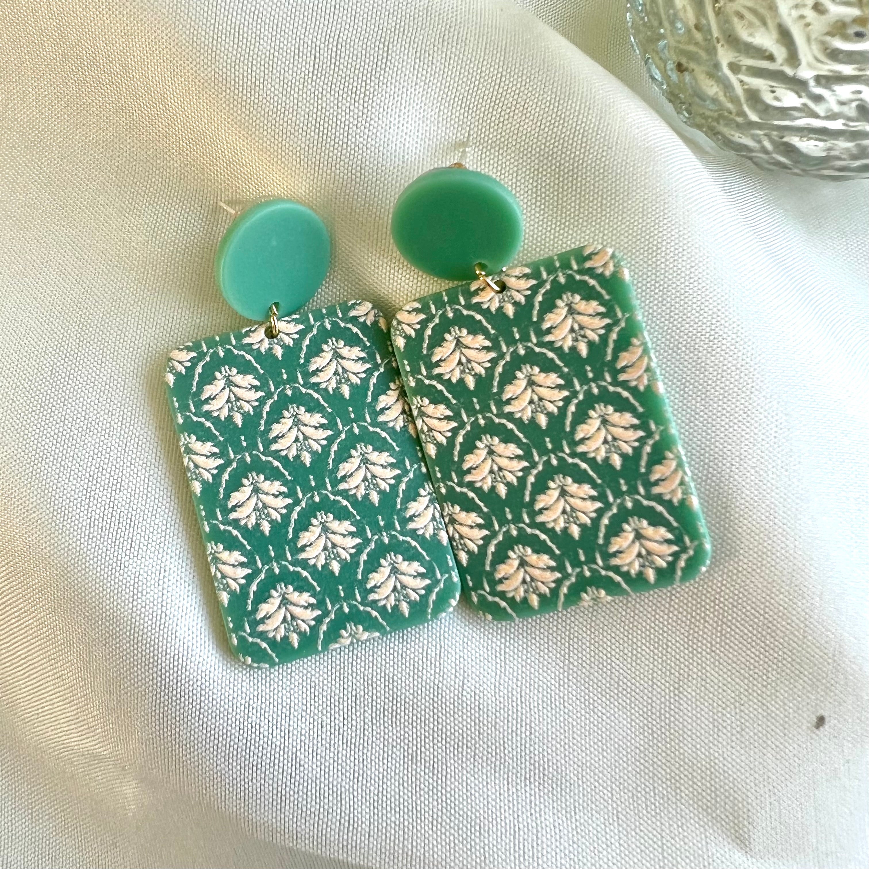 Green Floral Earrings - Upakarna Jewelry