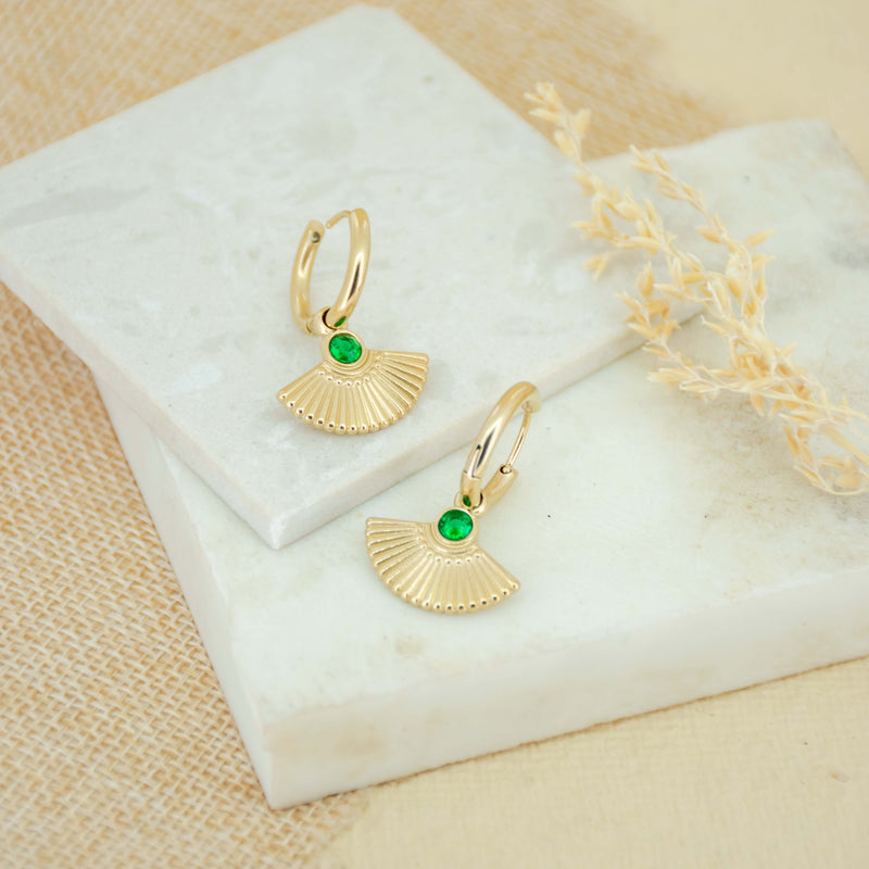 Emerald Feather Dangling Earrings