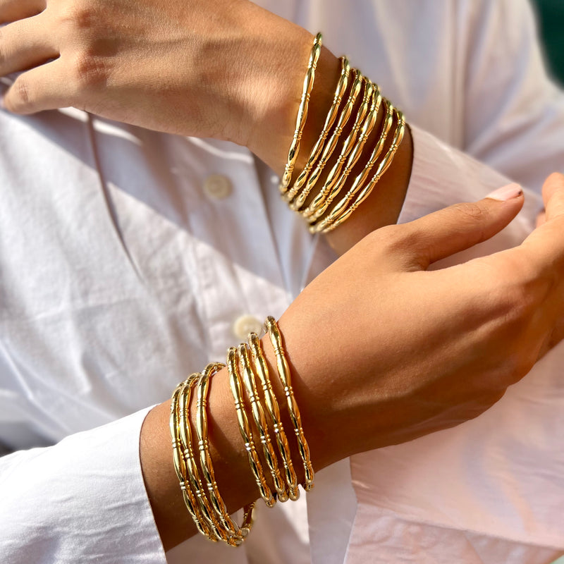 Golden Pipe Cuff Bangle - Upakarna Jewelry