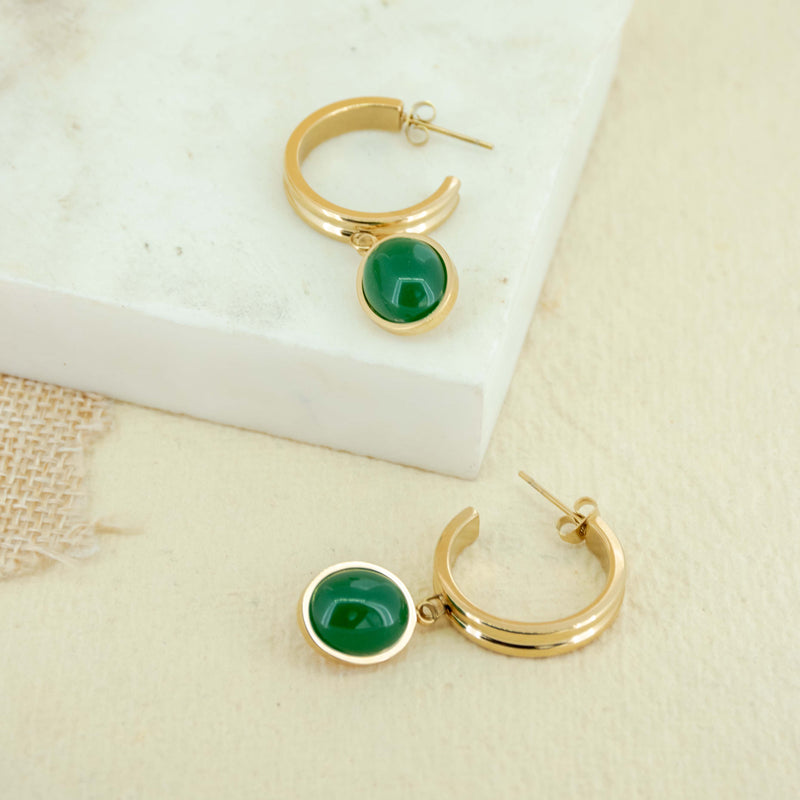 Emerald Drop  Hoop Earrings