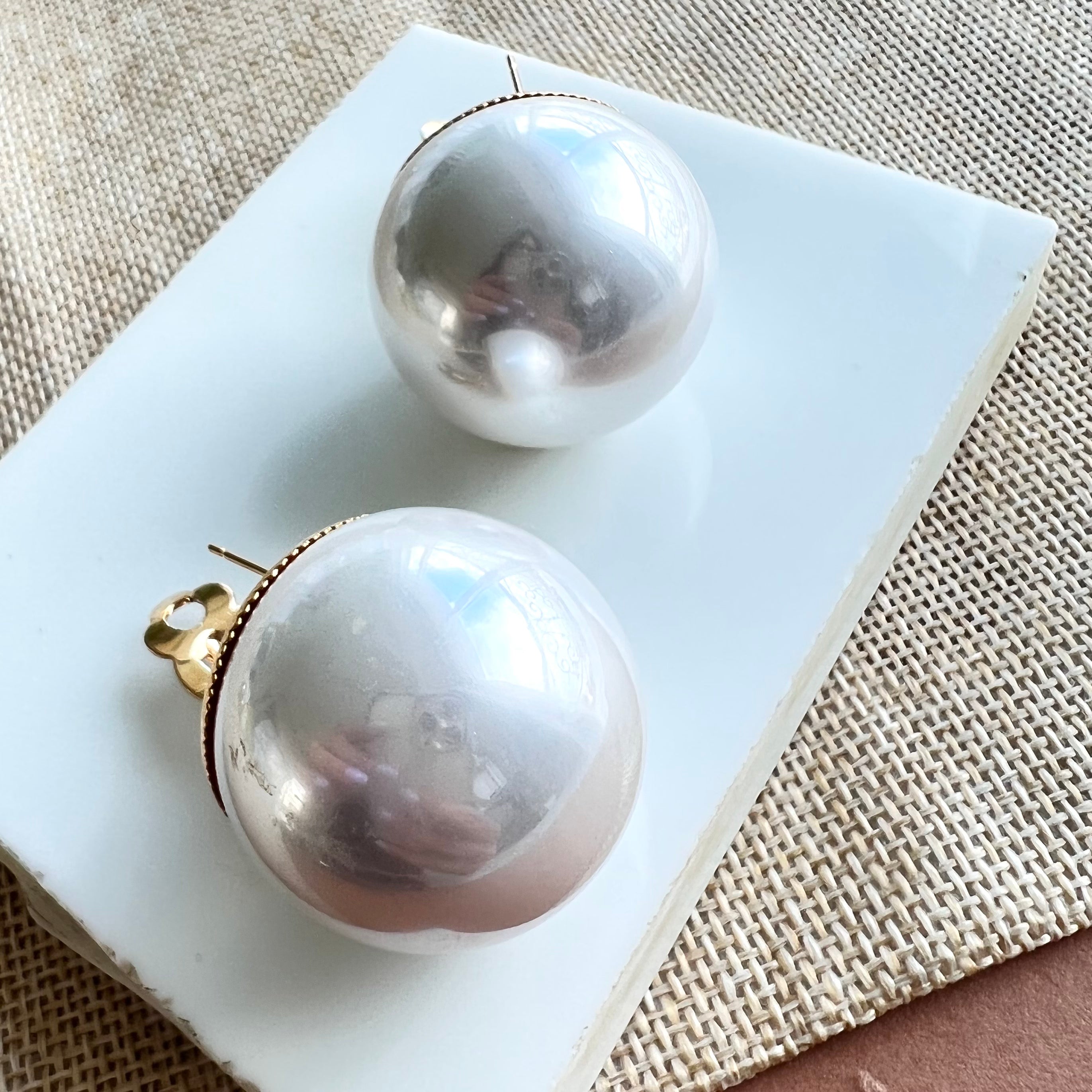 Grey Statement Pearl Ball Earrings - Upakarna Jewelry
