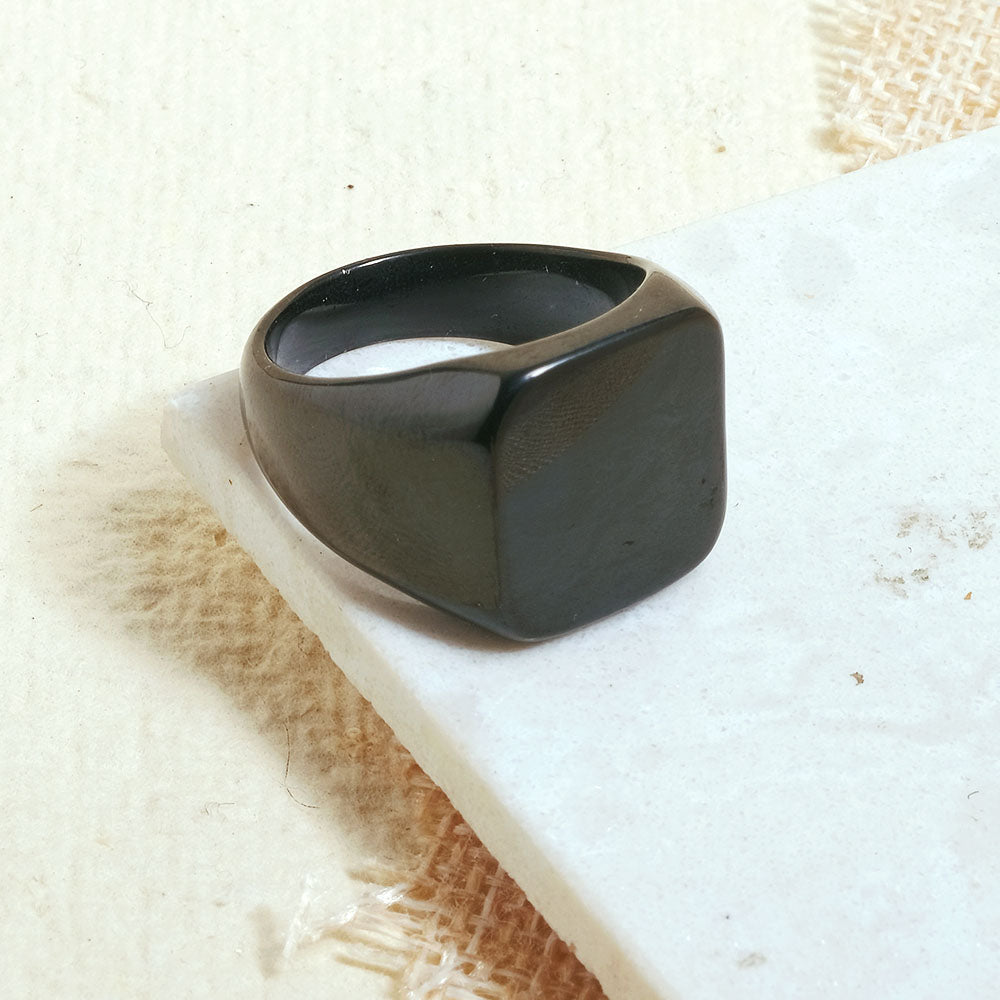 Matte onyx men's ring with a bold contemporary design and an anti-tarnish gold finish, perfect for everyday wear, modern styling, and statement looks.
