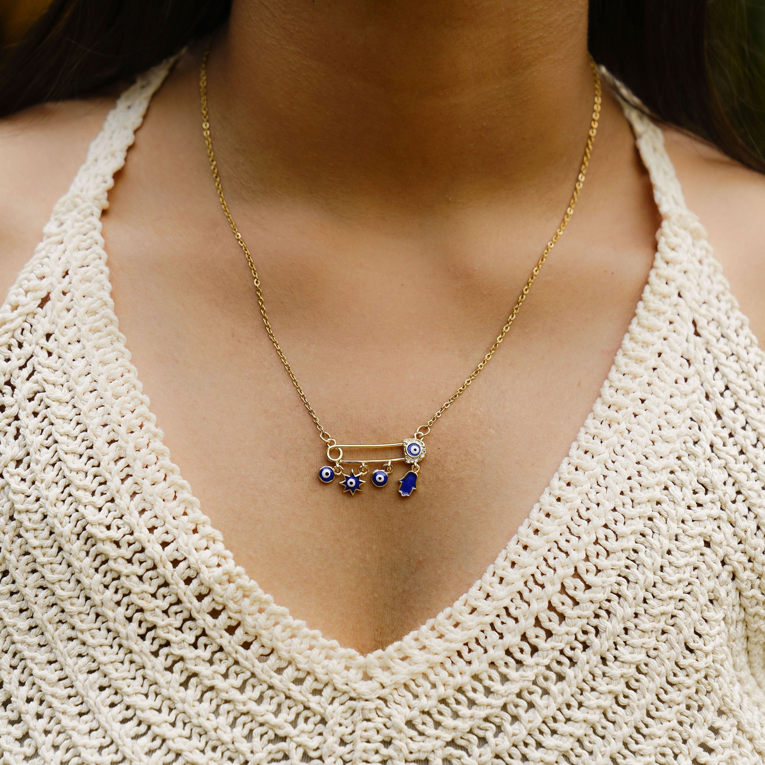 Safety Pin Charm Necklace - Upakarna Jewelry