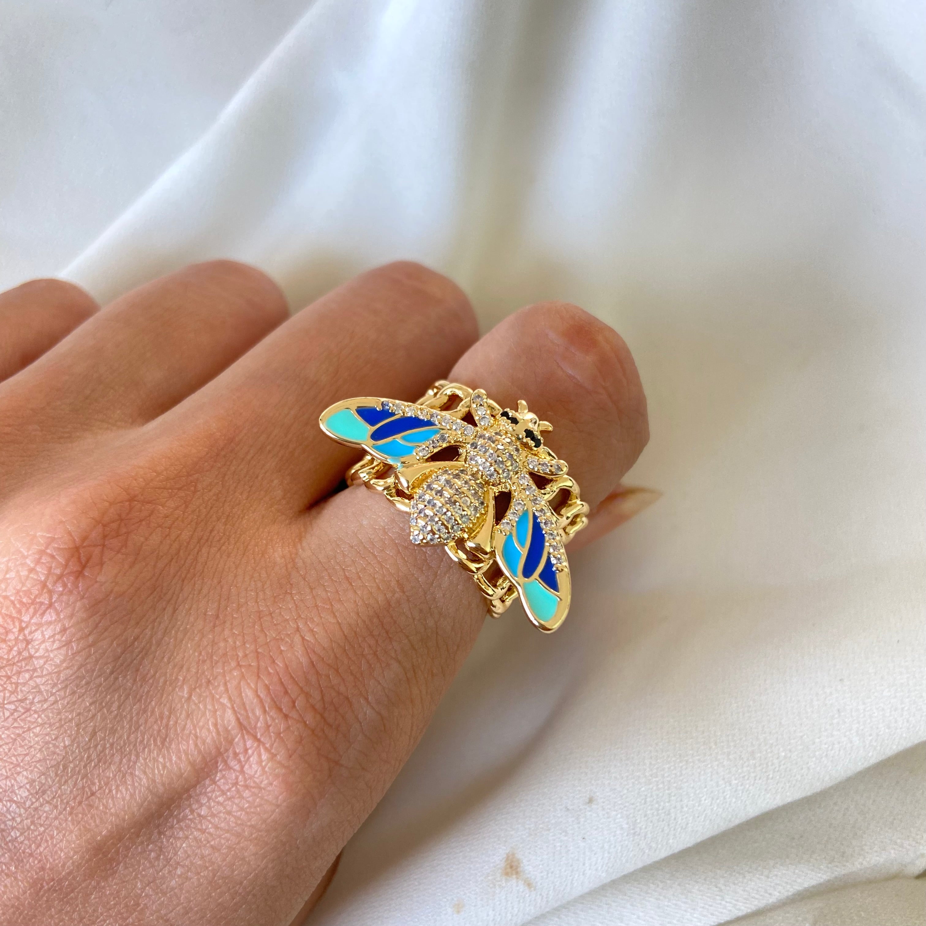 Shades of Blue Vibrant Bee Band Rings - Upakarna Jewelry